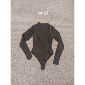 Naked Wardrobe Black Long Sleeve Leather Bodysuit